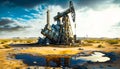 An oil pump in the middle of desert. The supply of mankind with resources, depletion of oil, natural gas, coal, timber Royalty Free Stock Photo