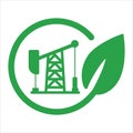 Oil pump mining crane extraction with eco environmental friendly symbol icon leaf sustainable clean technology