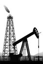 Oil pump and rig silhouette on white. Royalty Free Stock Photo