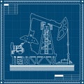 Oil pump silhouette on blueprint background.