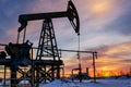 Oil pump, wellhead, pipeline silhouette Royalty Free Stock Photo