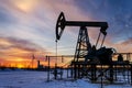 Oil pump, wellhead, pipeline silhouette