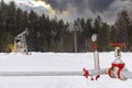 Manometer Pipeline Oil pressure gauge shows 21 kgf cm2 (Max 30 kgf cm2 - red line. Oil pumpjack winter working Royalty Free Stock Photo