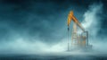 Oil pumpjack working in a foggy, atmospheric setting Royalty Free Stock Photo