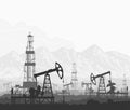 Oil pumps and rigs at large oilfield