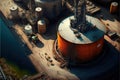 Oil refinery, aerial view, industrial factory. Generative Ai