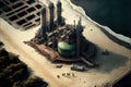 Oil refinery, aerial view, industrial factory. Generative Ai