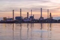 Oil refinery along the river at Dusk Bangkok, Thailand Royalty Free Stock Photo