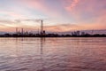 Oil refinery along the river at Dusk Bangkok, Thailand Royalty Free Stock Photo