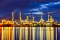 Oil refinery along the river at Dusk Bangkok, Thailand Royalty Free Stock Photo