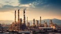 Oil refinery with a background of mountains and sky.The factory is located in the middle of nature and no emissions, Top View, Royalty Free Stock Photo