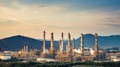 Oil refinery with a background of mountains and sky.The factory is located in the middle of nature and no emissions, Top View, Royalty Free Stock Photo