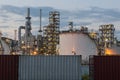 Oil Refinery factory in evening, Petroleum, petrochemical plant Royalty Free Stock Photo