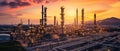 Oil refinery factory panorama, overall view of oil and gas installation Royalty Free Stock Photo