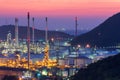 Oil Refinery factory at twilight, petrochemical plan Royalty Free Stock Photo