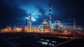 Oil Refinery Industrial Plant Shines Under Night Sky