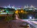 Oil refinery industry plant panorama picture at night Royalty Free Stock Photo