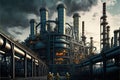 Oil refinery with people at work. Large industrial refinery with intricate pipelines. Generative Ai