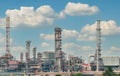 Oil refinery or petroleum refinery plant with blue sky background. Power and energy industry. Oil and gas production plant. Royalty Free Stock Photo