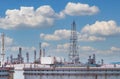 Oil refinery or petroleum refinery plant with blue sky background. Power and energy industry. Oil and gas production plant. Royalty Free Stock Photo