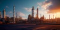 oil refinery with pipes, tanks, and massive structures, scale of the petroleum industry. Generative AI Royalty Free Stock Photo