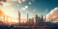 oil refinery with pipes, tanks, and massive structures, scale of the petroleum industry. Generative AI Royalty Free Stock Photo