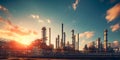 oil refinery with pipes, tanks, and massive structures, scale of the petroleum industry. Generative AI Royalty Free Stock Photo