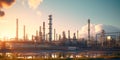 oil refinery with pipes, tanks, and massive structures, scale of the petroleum industry. Generative AI Royalty Free Stock Photo