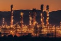 Oil refinery plant for crude oil industry on desert in evening twilight Royalty Free Stock Photo