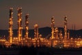 Oil refinery plant for crude oil industry on desert in evening twilight