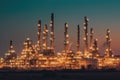 Oil refinery plant for crude oil industry on desert in evening twilight, energy industrial machine for petroleum gas production Royalty Free Stock Photo
