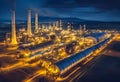 Oil refinery plant and industrial factory building with sky background at night, pipeline for transport oil and gas Royalty Free Stock Photo