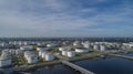 Oil refinery plant from industry zone, Aerial view oil and gas industrial, Refinery factory oil storage tank and pipeline steel Royalty Free Stock Photo