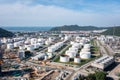 Oil refinery plant industry zone, Aerial view oil and gas petrochemical industrial, Refinery factory oil storage tank Royalty Free Stock Photo