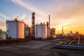 Oil refinery plant from industry zone, Aerial view oil and gas industrial, Refinery factory oil storage tank and pipeline steel at Royalty Free Stock Photo