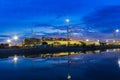 Oil refinery plant night scene nearby river in Thailand Royalty Free Stock Photo