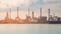 Oil refinery power plant river front Royalty Free Stock Photo