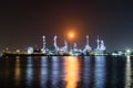 Oil refinery at the river in night time Royalty Free Stock Photo