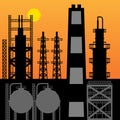 Oil refinery silhouette at sunset