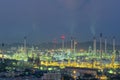 Oil refinery and storage tanks at twilight Royalty Free Stock Photo