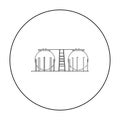 Oil refinery tank icon in outline style isolated on white background. Oil industry symbol stock vector illustration.