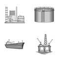 Oil refinery, tank, tanker, tower. Oil set collection icons in monochrome style vector symbol stock illustration web.