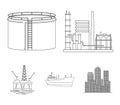 Oil refinery, tank, tanker, tower. Oil set collection icons in outline style vector symbol stock illustration web.