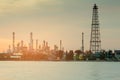 Oil refinery water front sunset tone