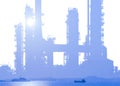 Oil refinery on white background with sea sunset