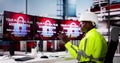 Oil Refinery Worker Confused With Malware Attack Royalty Free Stock Photo