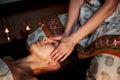 Oil relaxing head massage. Relaxation and Royalty Free Stock Photo