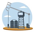 Oil rig with blue sky. Industrial concept . Cartoon flat illustration.