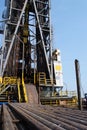 Oil rig and casing on the cantilever deck