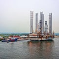 Oil rig at dusk Royalty Free Stock Photo